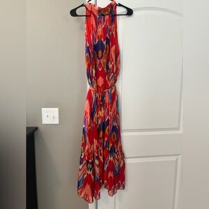 Donna Ricco Red and Blue Patterned Maxi Dress